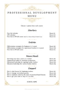 professional development menu example 1
